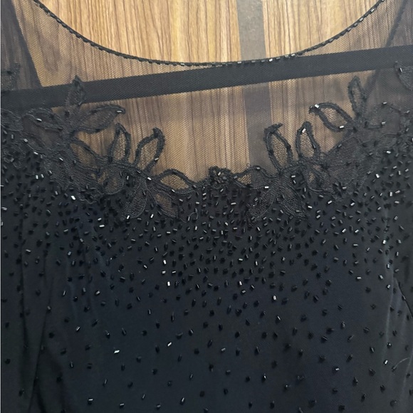 Cache Black Beaded Sheer Neckline Evening Gown Dress Size 12. Preown - Picture 3 of 14